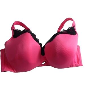Cacique Hot Pink Lace Trim Balconette Bra